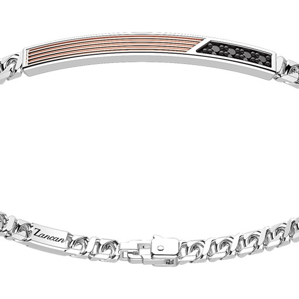Zancan - Bracciale a grumetta in argento con targa ed inserti in oro rosa e pietre nere. in Bracciali Alba Gioielli - Casoria, commercioVirtuoso.it