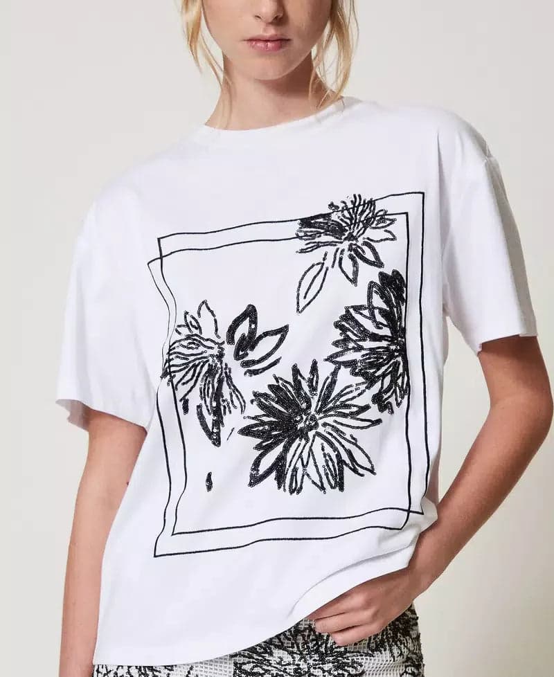 Twinset T-shirt donna con ricamo di paillettes 251TE2130