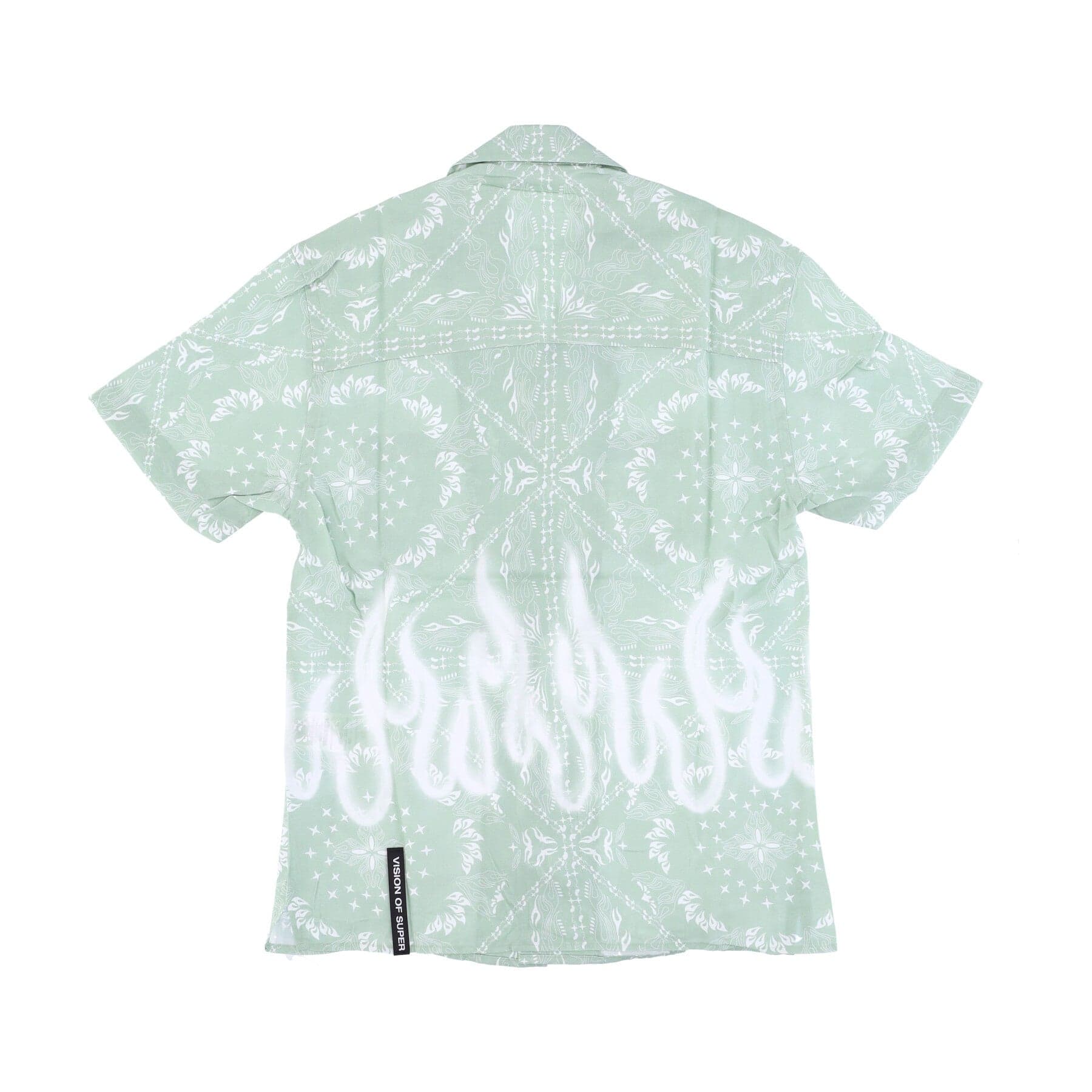 VISION OF SUPER Camicia Manica Corta Uomo Spray Flames Bandana Shirt Green da uomo in Polo Drestige - Casamassima, commercioVirtuoso.it