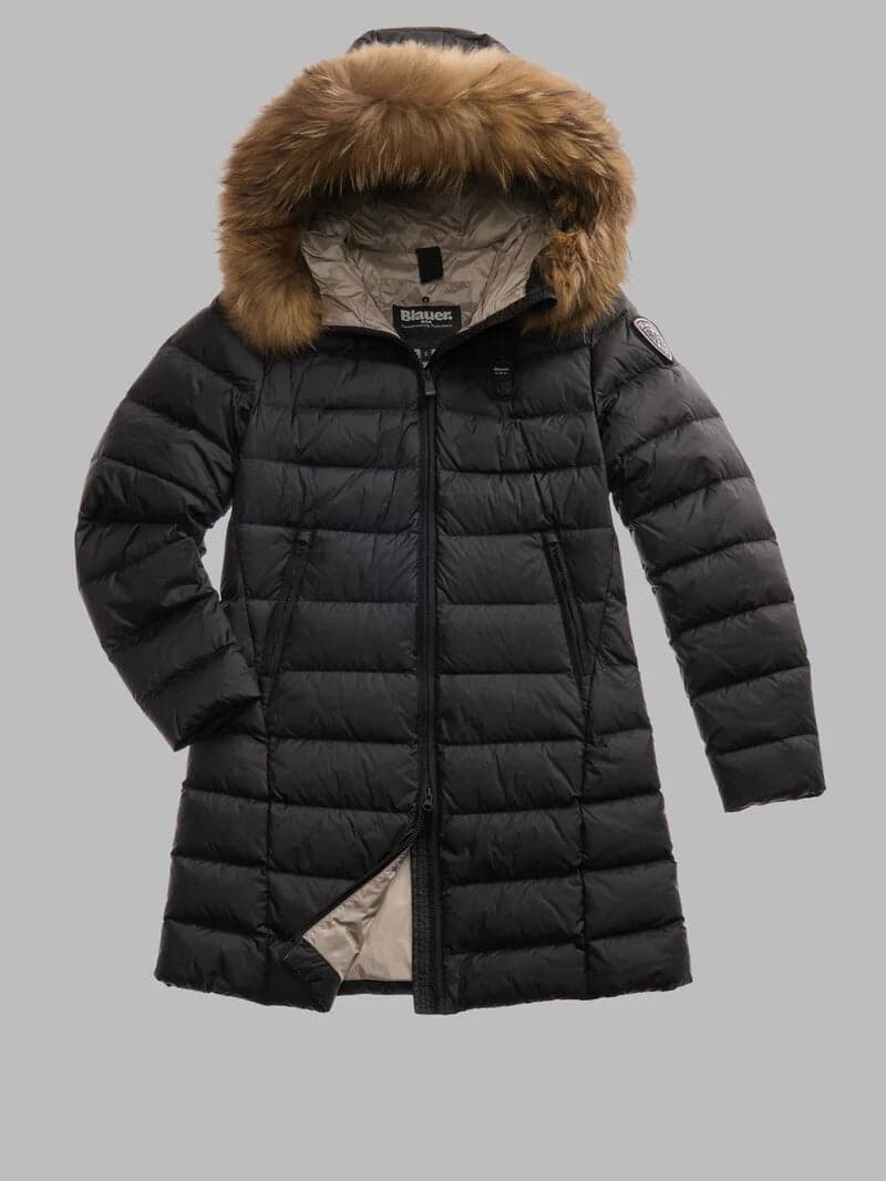 Blauer giubbino piumino lungo con pelliccia modello KRISTIN  25WBLDK03103 in Cappotti Broadway Red - Barletta, commercioVirtuoso.it