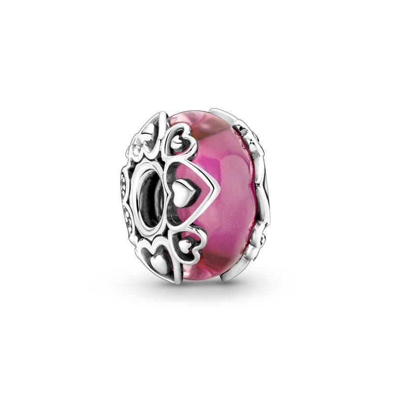 PANDORA - Charm Vetro di Murano Rosa con Cuori