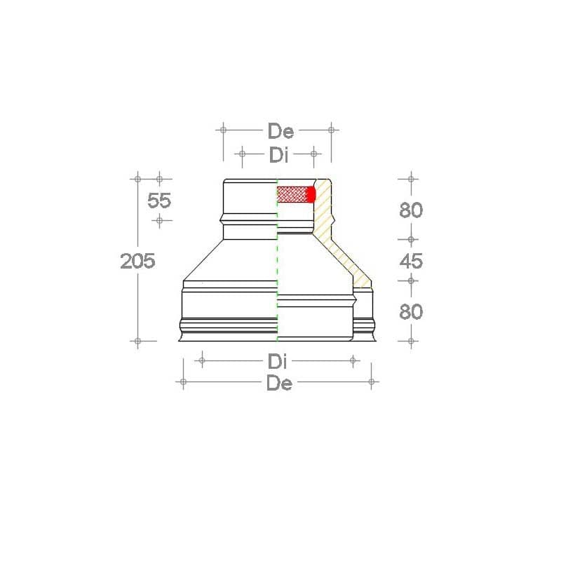 Riduzione inox doppia parete da Di 200 - De 250 mm a Di 130 - De 180 mm in Impianti di scarico Aloiserw.com - Altomonte, commercioVirtuoso.it