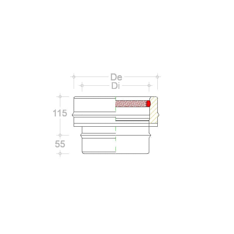 Raccordo inox mono parete M 130mm a doppia parete MF Di 130 - De 180 mm in Impianti di scarico Aloiserw.com - Altomonte, commercioVirtuoso.it