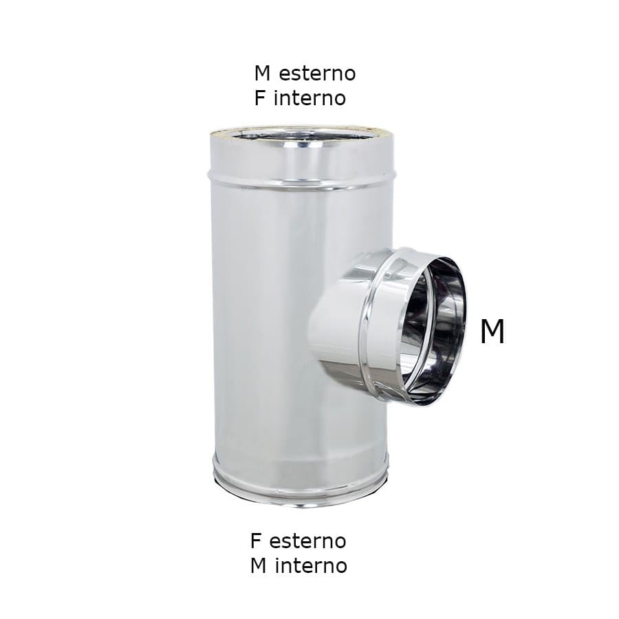 Raccordo inox Di 100 - De 150 mm a T braga doppia parete codino mono parete M 100mm in Tubi di scarico Aloiserw.com - Altomonte, commercioVirtuoso.it