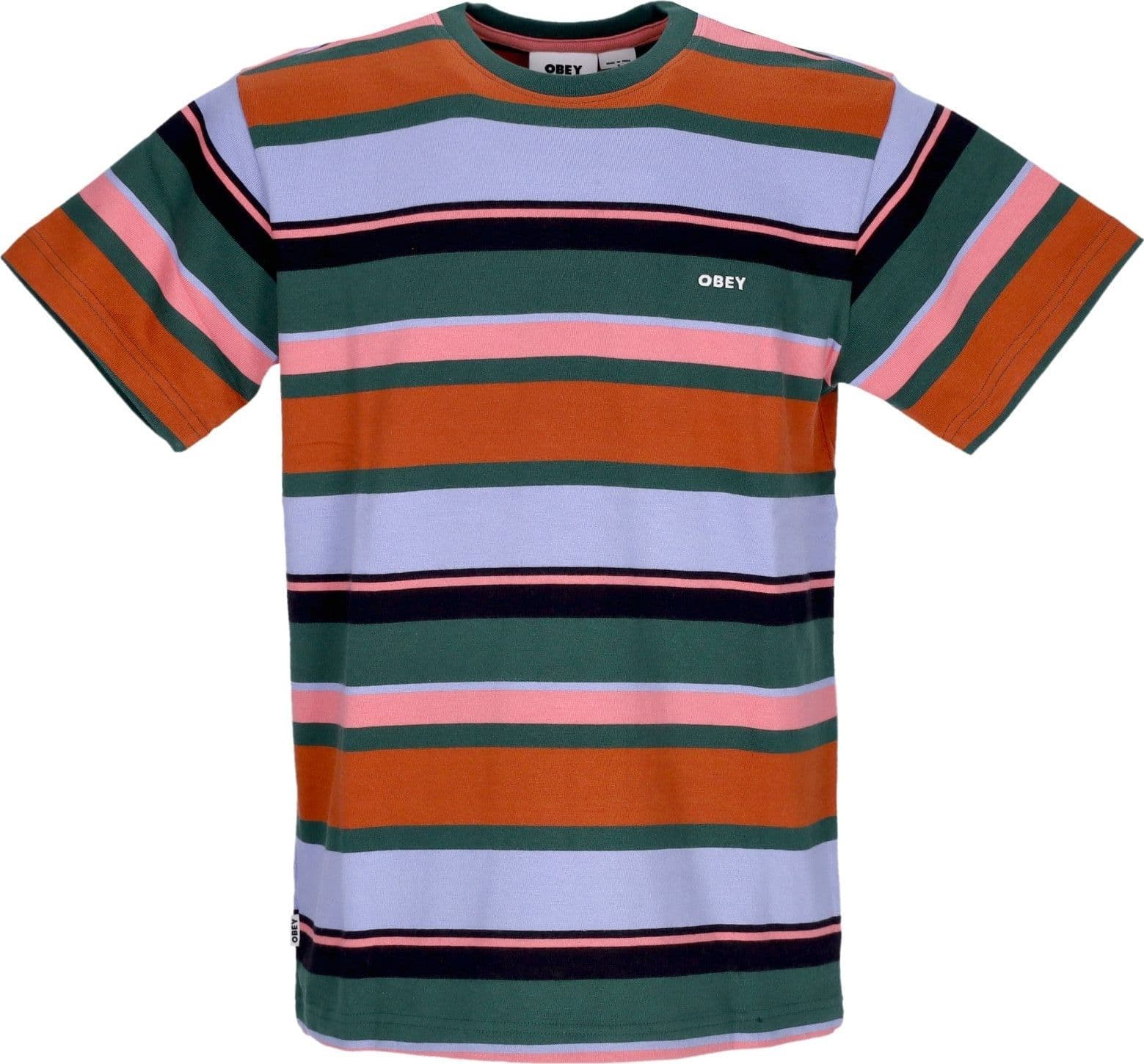 OBEY Maglietta Uomo Stroming Stripe Tee Dark Cedar Multi da uomo in T-Shirt Drestige - Casamassima, commercioVirtuoso.it