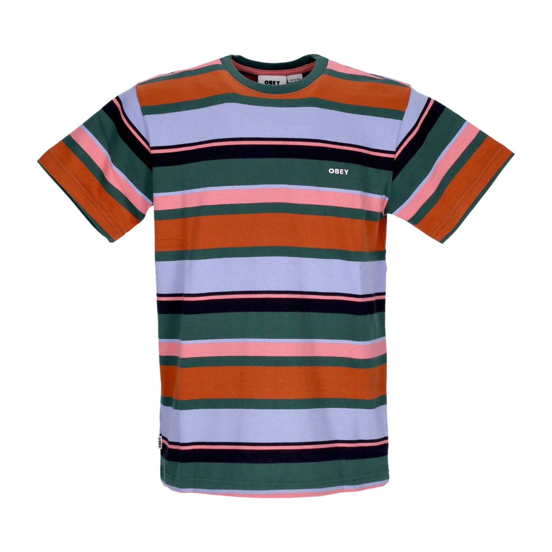 OBEY Maglietta Uomo Stroming Stripe Tee Dark Cedar Multi da uomo in T-Shirt Drestige - Casamassima, commercioVirtuoso.it
