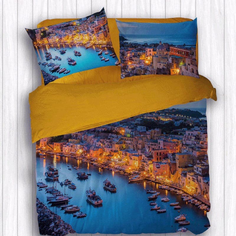 Completo Lenzuola Copriletto Matrimoniale Botticelli Home in Stampa Digitale 4D Procida
