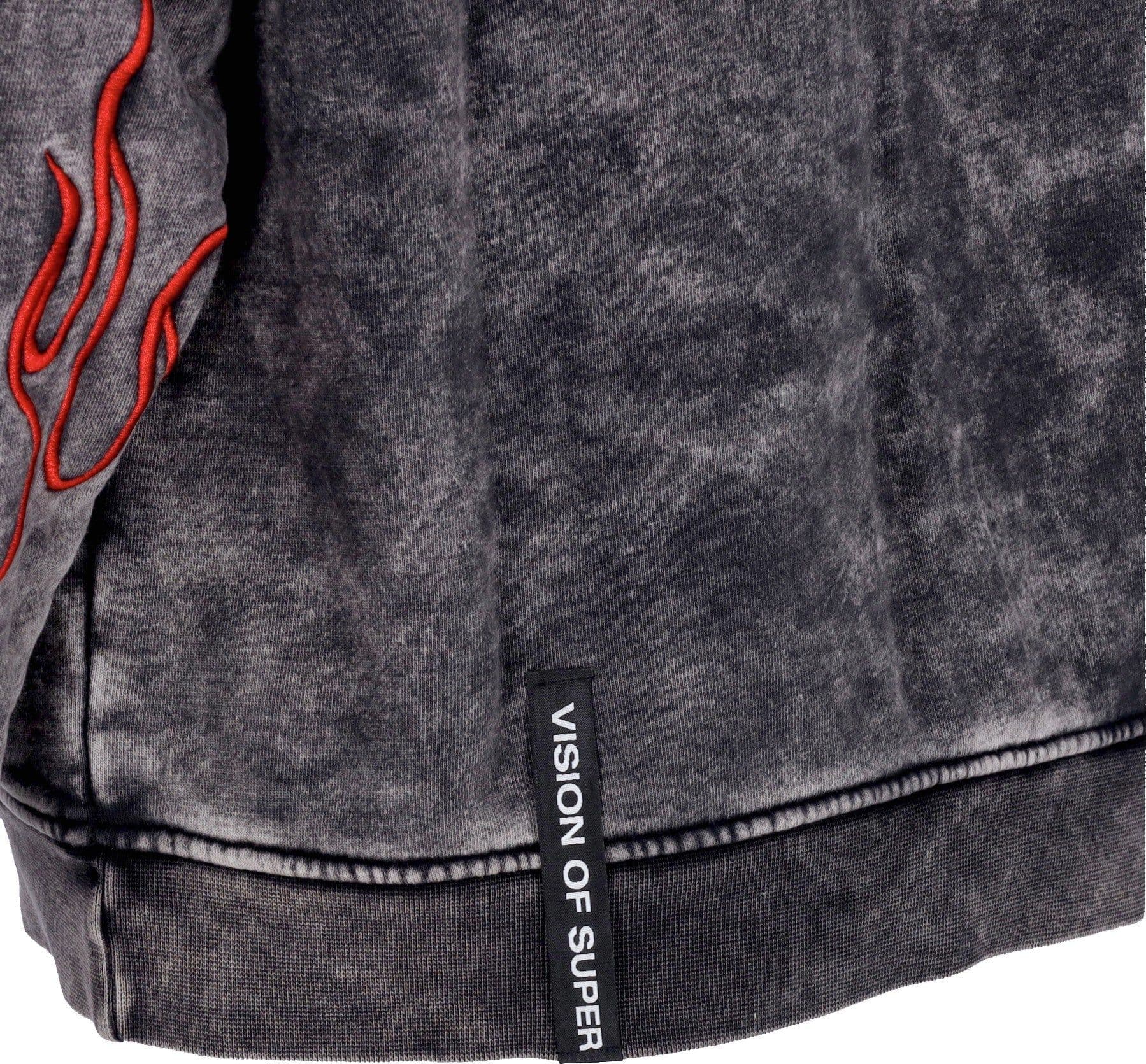 VISION OF SUPER Felpa Cappuccio Uomo Embroidered Flames Hoodie Grey/red da uomo in Felpe con cappuccio Drestige - Casamassima, commercioVirtuoso.it