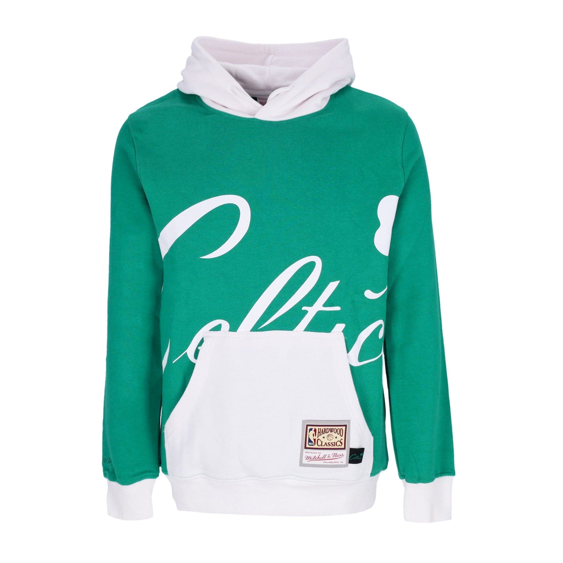 MITCHELL &amp; NESS Felpa Cappuccio Uomo Nba Big Face Hoodie 5.0 Hardwood Classics Boscel Green