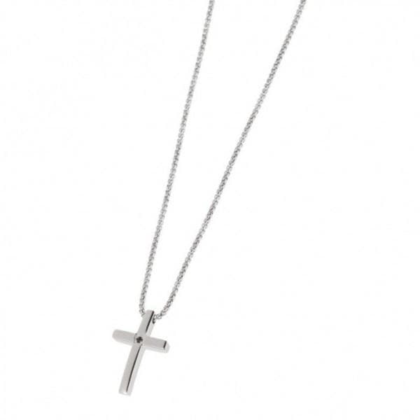 Marlù - COLLANA CON CROCE ACCIAIO E ZIRCONE NERO