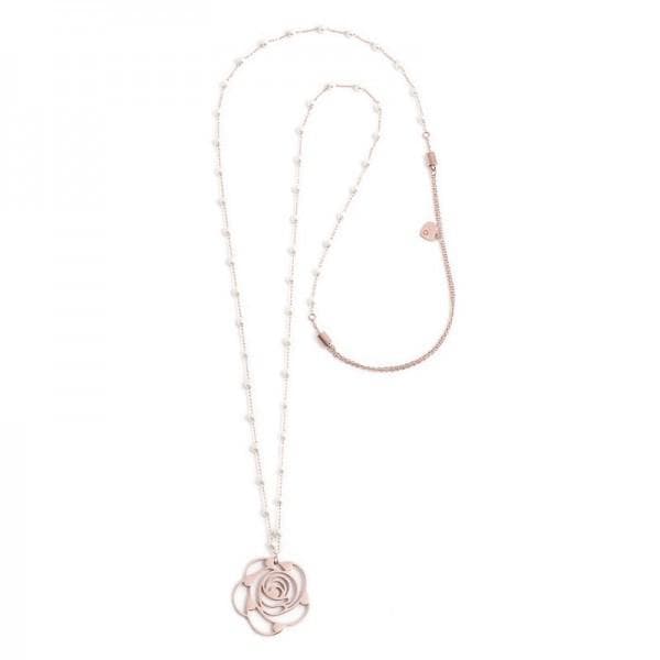 Marlù - Collana rosa pendente con cristalli e perle