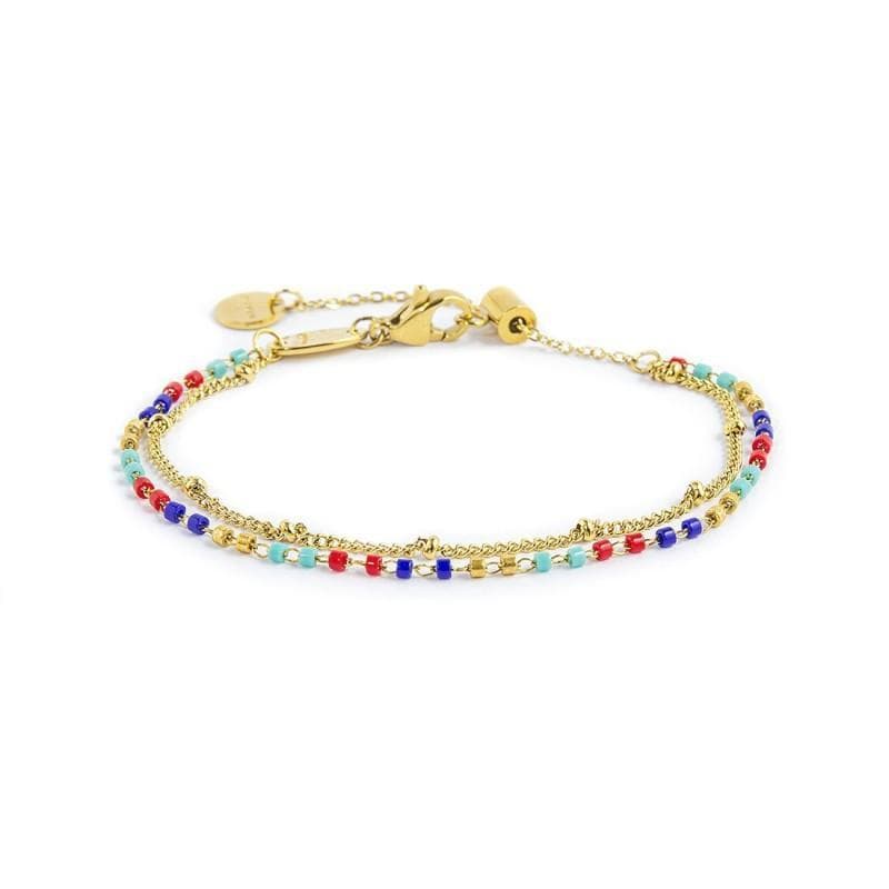 Marlù - BRACCIALE DOPPIA CATENA GRUMETTA CON SFERE E MIYUKI MULTICOLORE PVD ORO