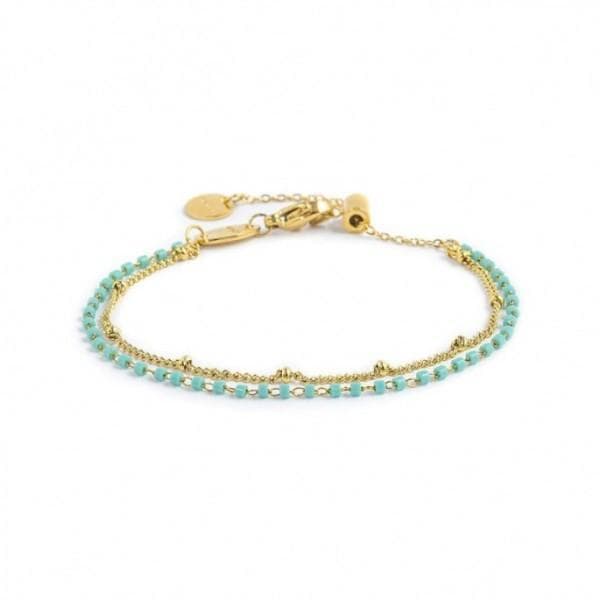 Marlù - BRACCIALE DOPPIA CATENA GRUMETTA CON SFERE E MIYUKI TURCHESI PVD ORO in Bracciali Alba Gioielli - Casoria, commercioVirtuoso.it