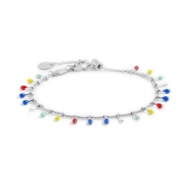 Marlù - BRACCIALE CATENA GRUMETTA CON PENDENTI SMALTO MULTICOLORE ACCIAIO