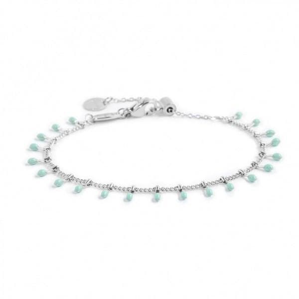Marlù - BRACCIALE CATENA GRUMETTA CON PENDENTI SMALTO TURCHESE ACCIAIO