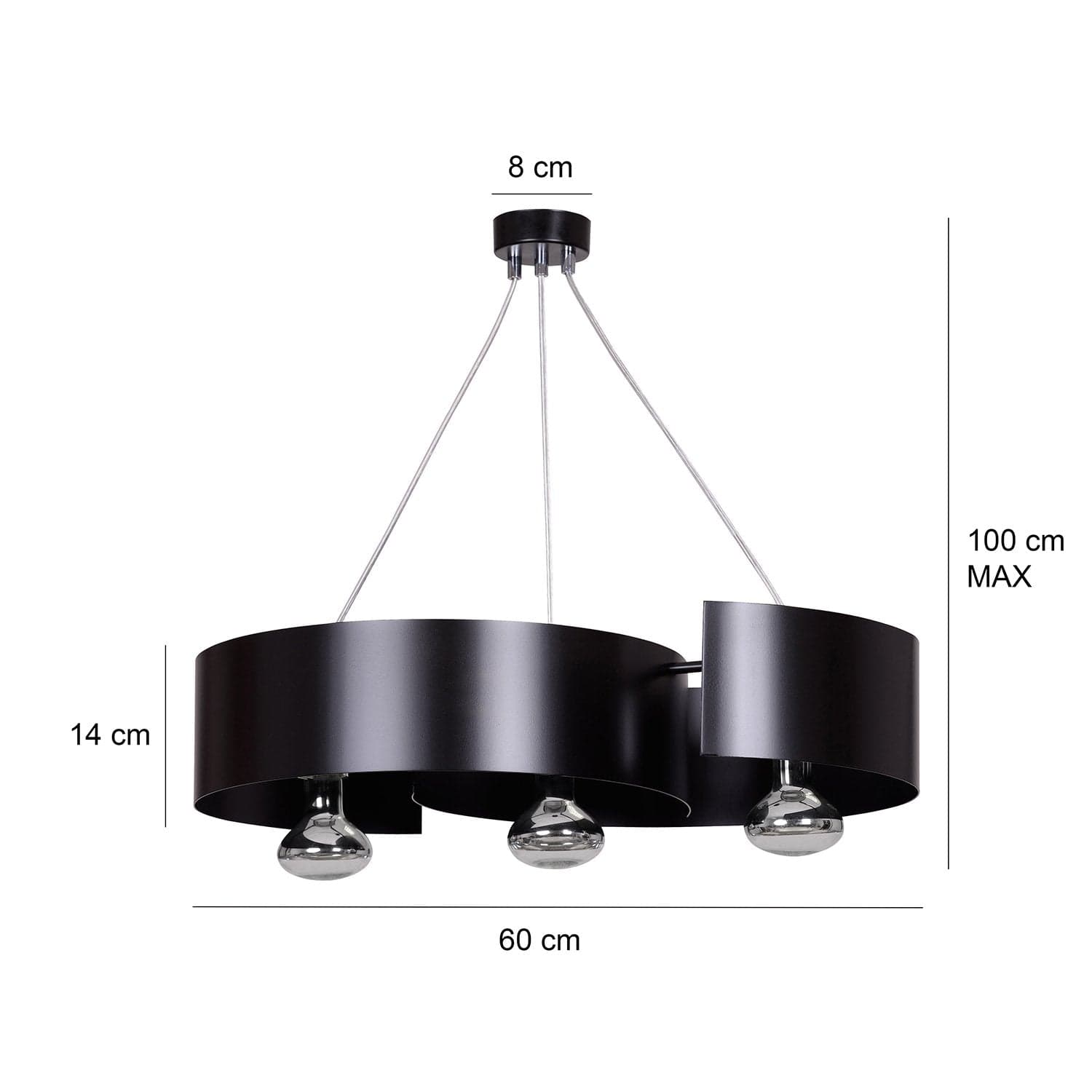 Lampadario Moderno 3 Luci Vixon In Acciao Nero E Cromo in Lampadari LuceArt - Montecorvino Pugliano, commercioVirtuoso.it