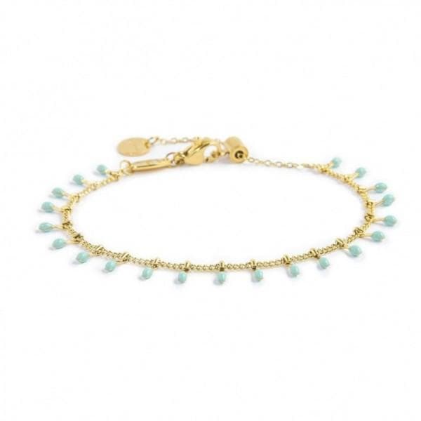 Marlù- BRACCIALE CATENA GRUMETTA CON PENDENTI SMALTO TURCHESE PVD ORO