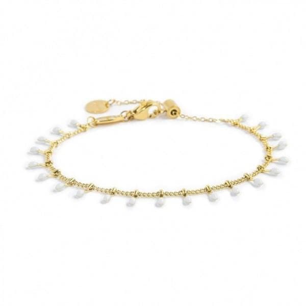 Marlù-BRACCIALE CATENA GRUMETTA CON PENDENTI SMALTO BIANCHI PVD ORO