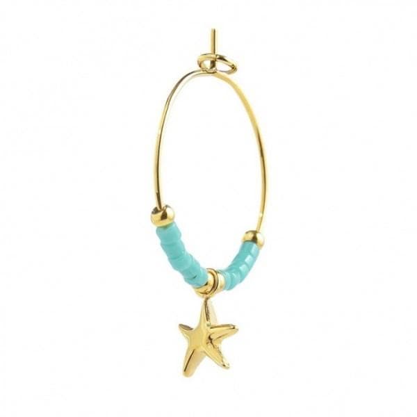 Marlù - MONO ORECCHINO CERCHIO STELLA MARINA PEND E MIYUKI TURCHESI PVD ORO in Orecchini Alba Gioielli - Casoria, commercioVirtuoso.it