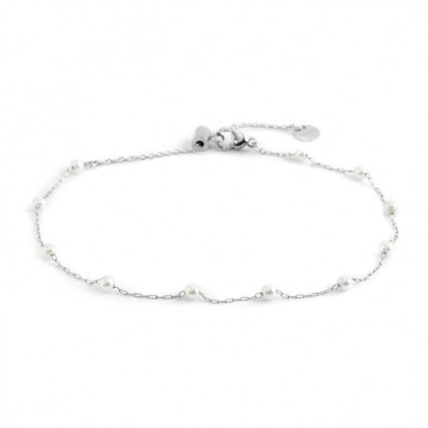 Marlù - CAVIGLIERA ACCIAIO CON CATENA PERLE BIANCHE 3MM