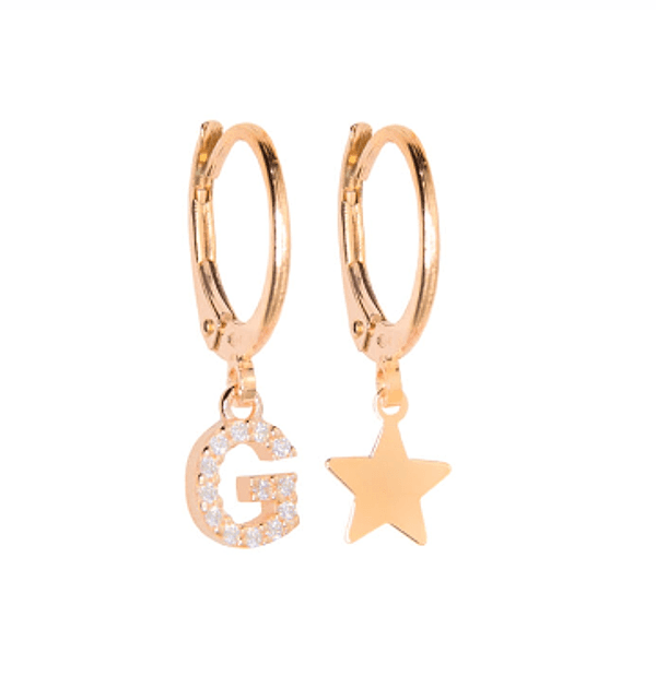 VERSARI - Orecchino con ciondolo iniziale F pavé e orecchino con stellina galvanica oro giallo