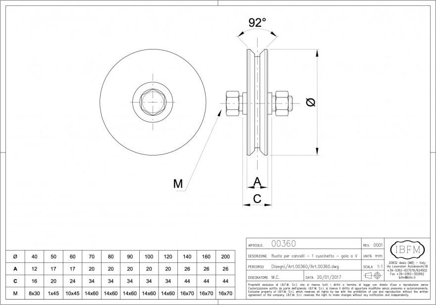 Ruota da 40mm in acciaio zincato per cancelli con 1 cuscinetto a sfera e gola a V in Ferramenta per cancelli Aloiserw.com - Altomonte, commercioVirtuoso.it