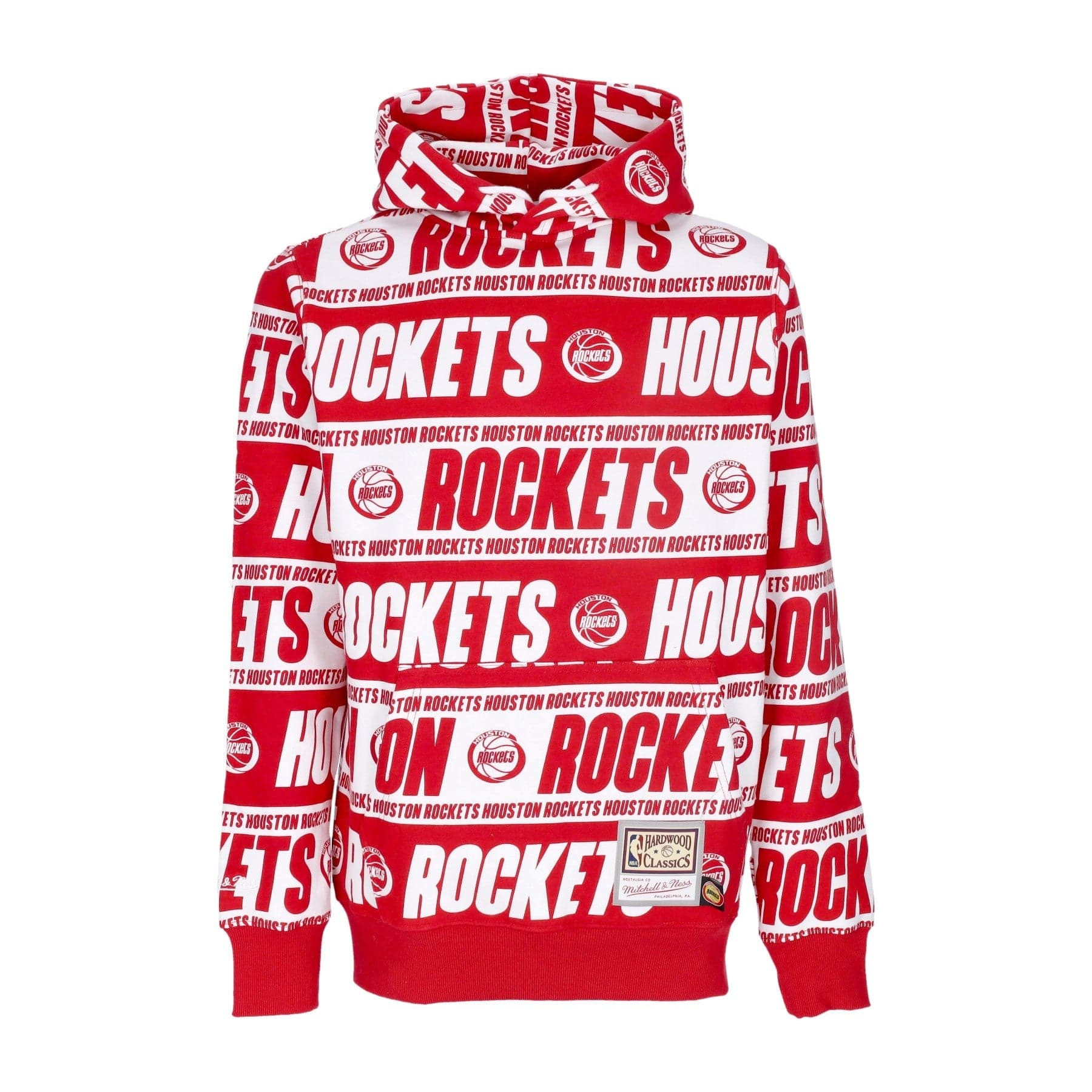 MITCHELL &amp; NESS Felpa Cappuccio Uomo Nba Teamwrap Hoodie Hardwood Classics Houroc Red