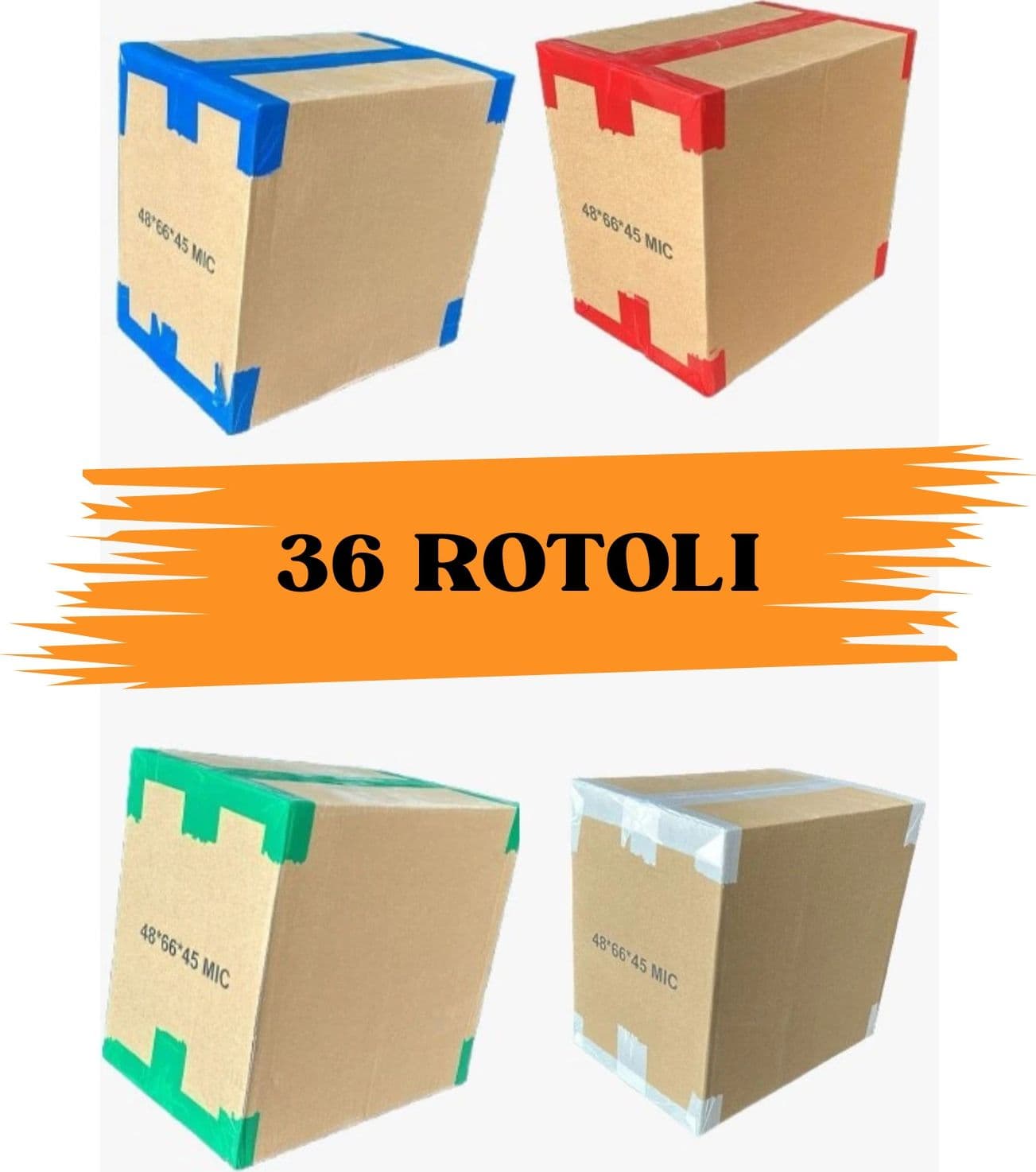 36 ROTOLI NASTRO ADESIVO DA IMBALLAGGIO 48mmX66M COLORE ROSSO- VERDE- BLU- BIANC in Nastro da imballo Ecoprice.it - Avellino, commercioVirtuoso.it