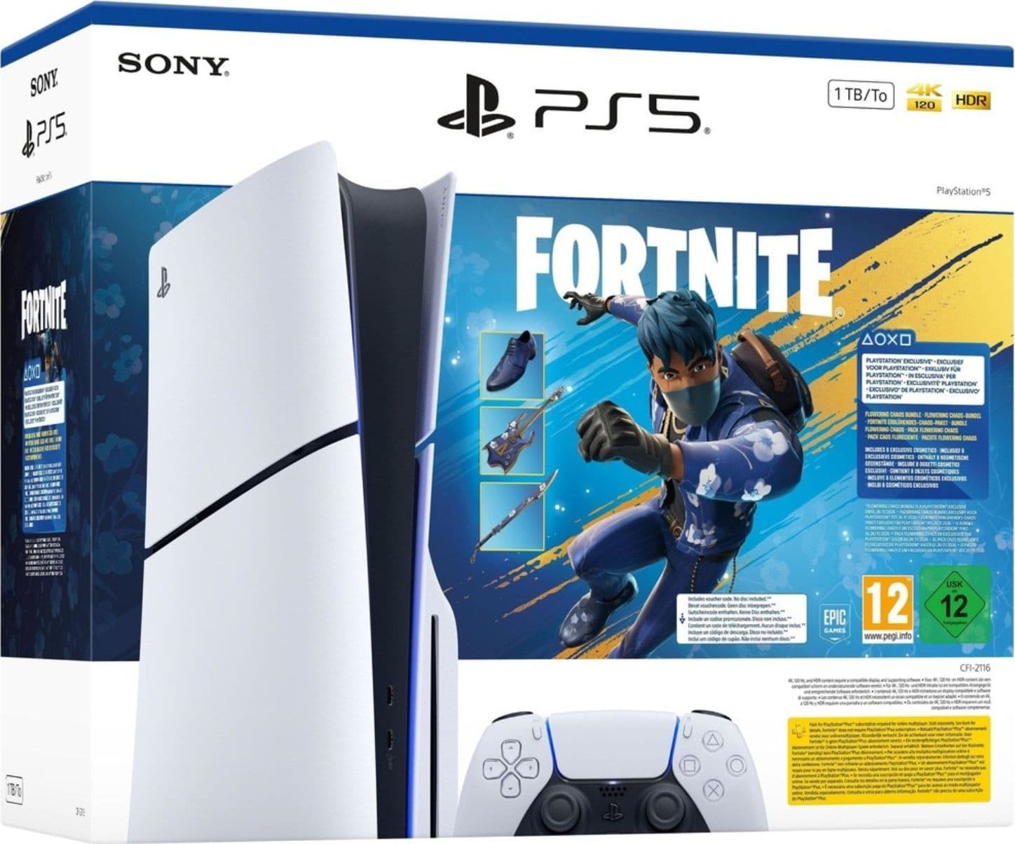 Sony PlayStation 5 - Fortnite Flowering Chaos Bundle 1 TB Wi-Fi Nero, Bianco