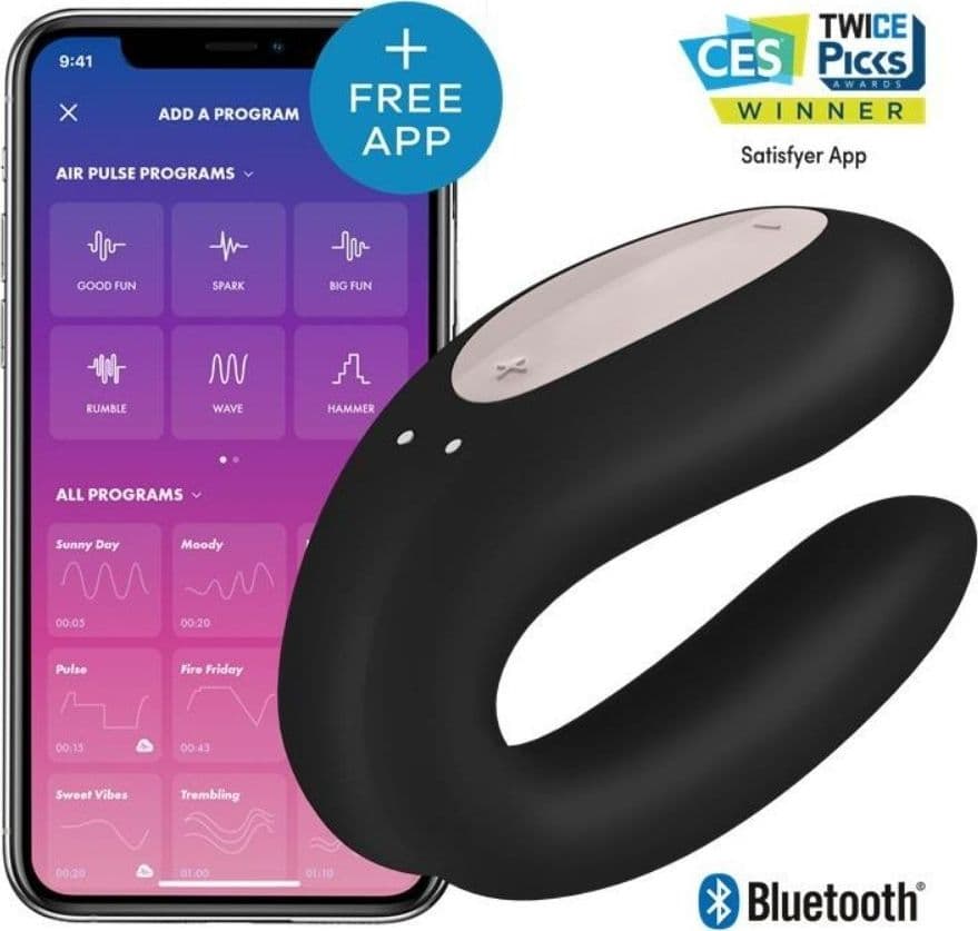 Vibratore di coppia Double Joy Partner Nero con APP di Satisfyer