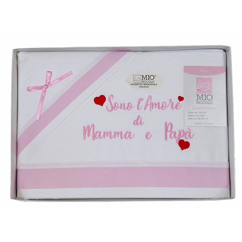 Set Lenzuola Neonato per Lettino Sono l'amore di mamma e papà in Completi da lettino con sbarre Collezione Casa - Trebisacce, commercioVirtuoso.it