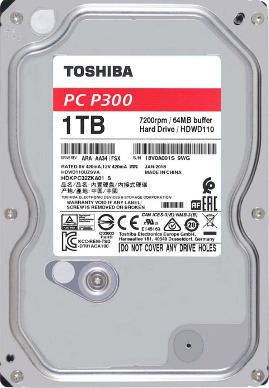 Toshiba Hard Disk HDD 3.5" SATA da 1TB – 7200 RPM, Modello PC-P300 HDWD110 per Desktop in  Ecoprice.it - Avellino, commercioVirtuoso.it