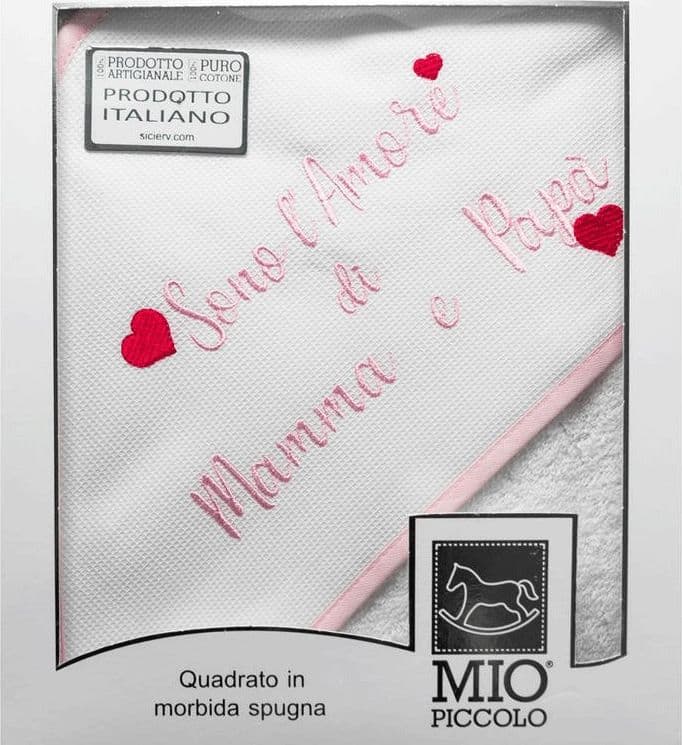 Accappatoio Baby Triangolo in Spugna Sono l'amore di mamma e papà in Asciugamani da bagno e con cappuccio Collezione Casa - Trebisacce, commercioVirtuoso.it
