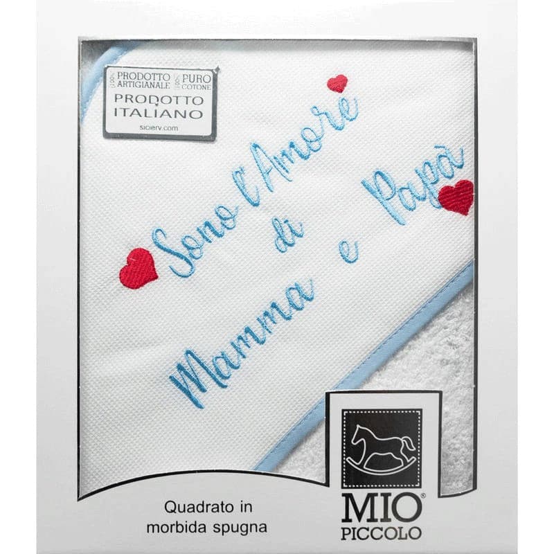 Accappatoio Baby Triangolo in Spugna Sono l'amore di mamma e papà in Asciugamani da bagno e con cappuccio Collezione Casa - Trebisacce, commercioVirtuoso.it