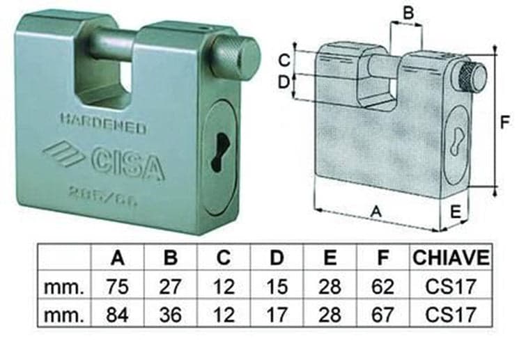 CISA LUCCHETTO CORAZZATO A UNA BOCCA - mm.75 (art.28550750) FER 64439 in prodotto EuroStore07 - Alatri, commercioVirtuoso.it