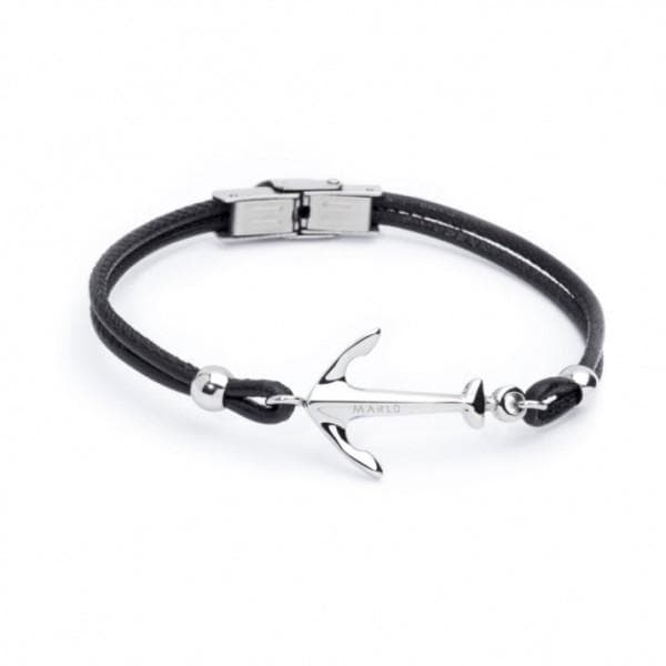 MARLU' - BRACCIALE CON ANCORA IN PELLE NERA