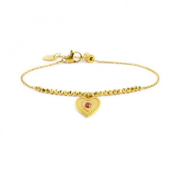 Marlù - BRACCIALE CON CUORE PENDENTE CRISTALLO ROSSO ED EMATITE PVD ORO