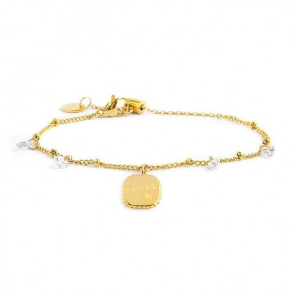 Marlù - BRACCIALE CATENA CON CRISTALLI E SFERE PENDENTE CUORE ROSSO PVD ORO
