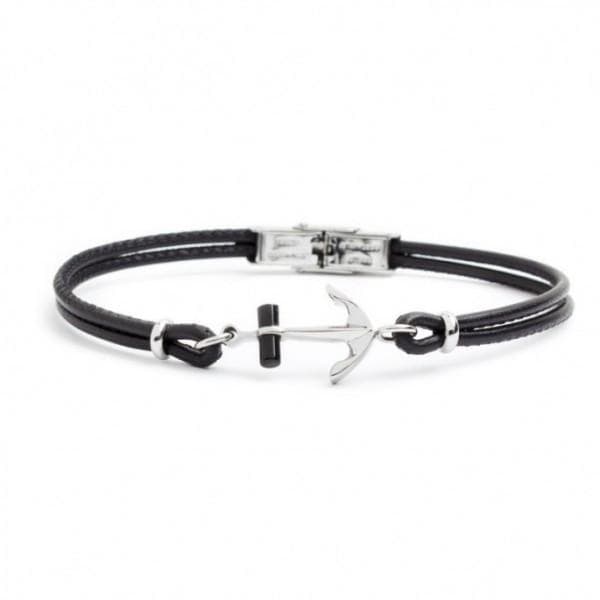 Marlù - BRACCIALE PELLE NERO ANCORA ONICE NERO
