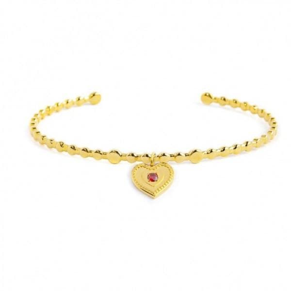 Marlù - BRACCIALE RIGIDO A PALLINE CON PENDENTE CUORE CRISTALLO ROSSO PVD ORO in Bracciali Alba Gioielli - Casoria, commercioVirtuoso.it
