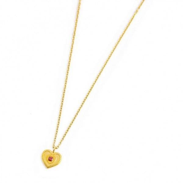 Marlù - COLLANA PENDENTE CUORE CON CRISTALLO ROSSO PVD ORO