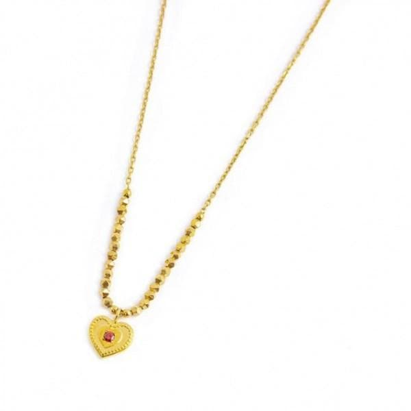 Marlù - COLLANA PENDENTE CUORE CON CRISTALLO ROSSO ED EMATITE PVD ORO in Collane Alba Gioielli - Casoria, commercioVirtuoso.it