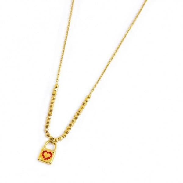 Marlù - COLLANA PENDENTE LUCCHETTO CUORE CON CRISTALLI ROSSI ED EMATITE PVD ORO in Collane Alba Gioielli - Casoria, commercioVirtuoso.it
