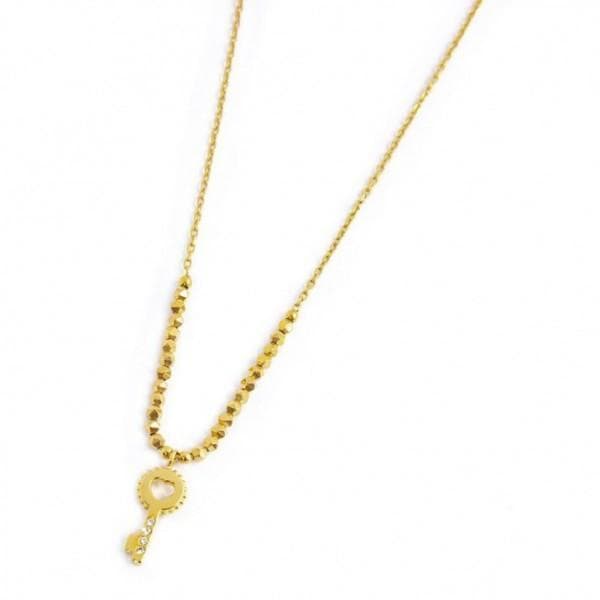 Marlù - COLLANA PENDENTE CHIAVE CON CRISTALLI BIANCHI ED EMATITE PVD ORO in Collane Alba Gioielli - Casoria, commercioVirtuoso.it