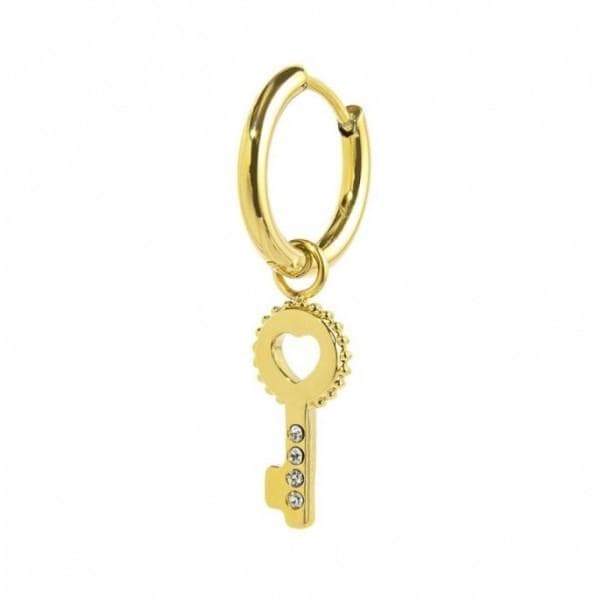 Marlù - ORECCHINO A CERCHIO CON PENDENTE CHIAVE CRISTALLI BIANCHI PVD ORO in Orecchini Alba Gioielli - Casoria, commercioVirtuoso.it