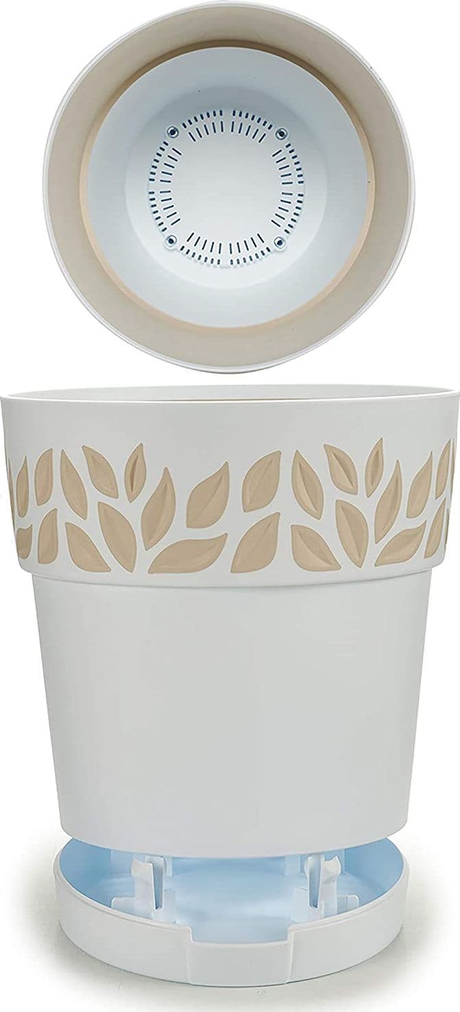 VASO TONDO 'CLOE' ø 25 x h.25 - bianco/travertino in prodotto EuroStore07 - Alatri, commercioVirtuoso.it