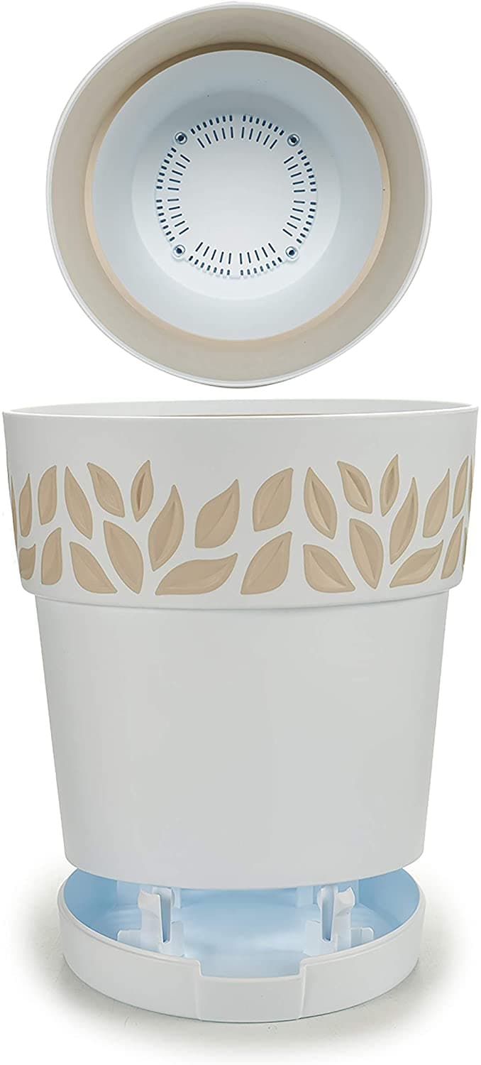 VASO TONDO 'CLOE' ø 25 x h.25 - bianco/travertino in prodotto EuroStore07 - Alatri, commercioVirtuoso.it