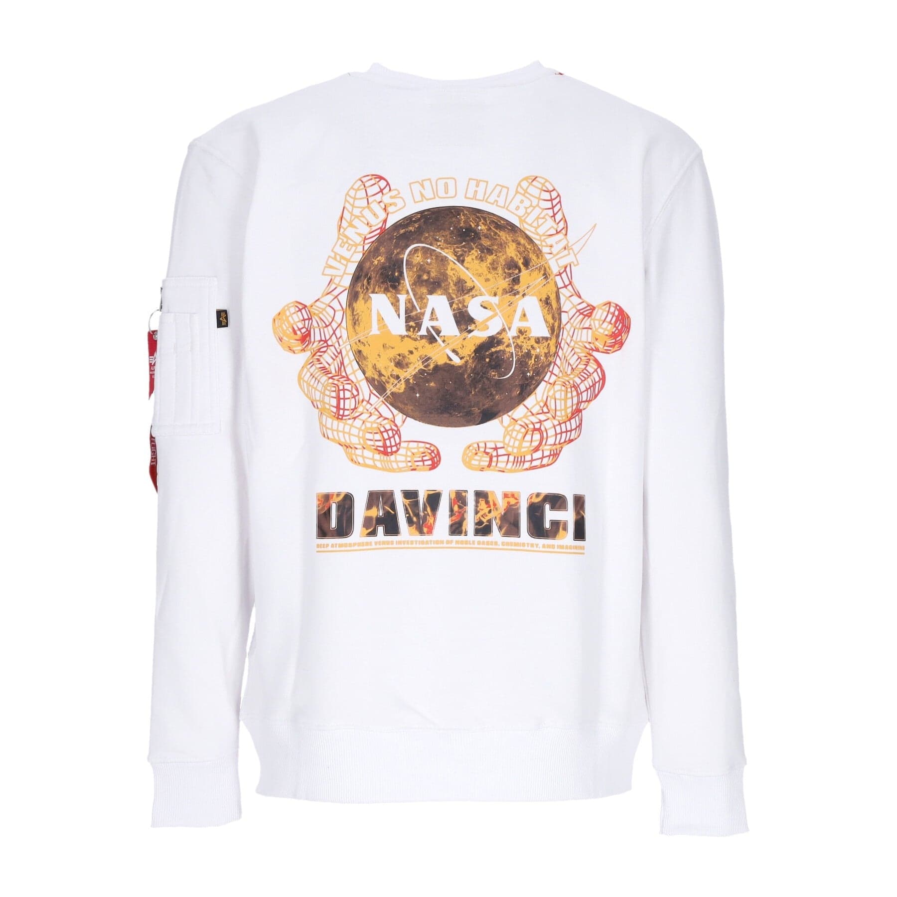 ALPHA INDUSTRIES Felpa Leggera Girocollo Uomo Nasa Davinci Sweater White