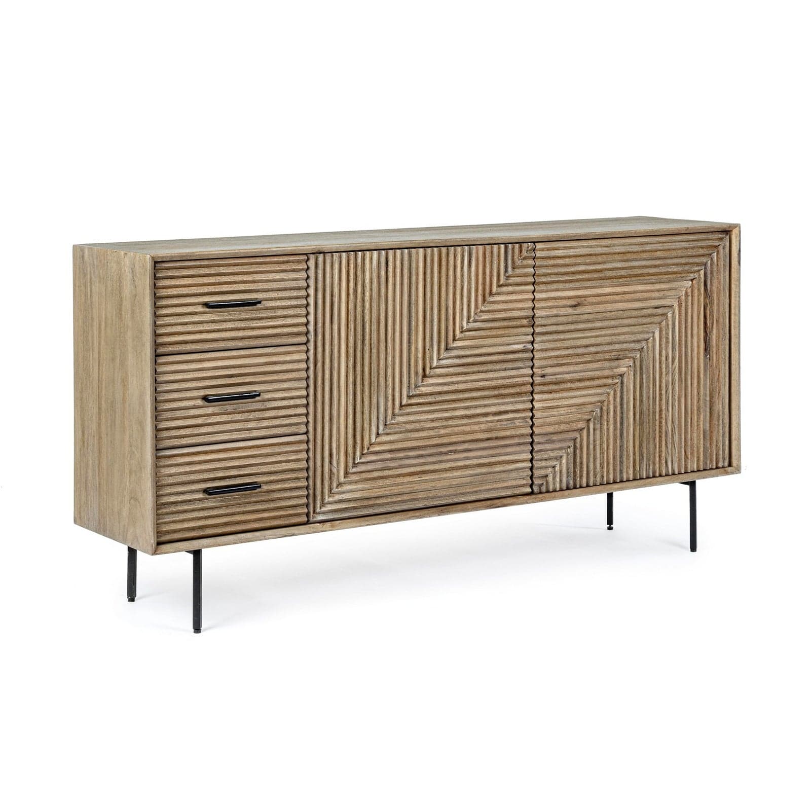 Credenza "Darsey" con struttura in legno di mango, mobile in stile moderno – 2 Ante - 3 Cassetti – Bizzotto Homemotion