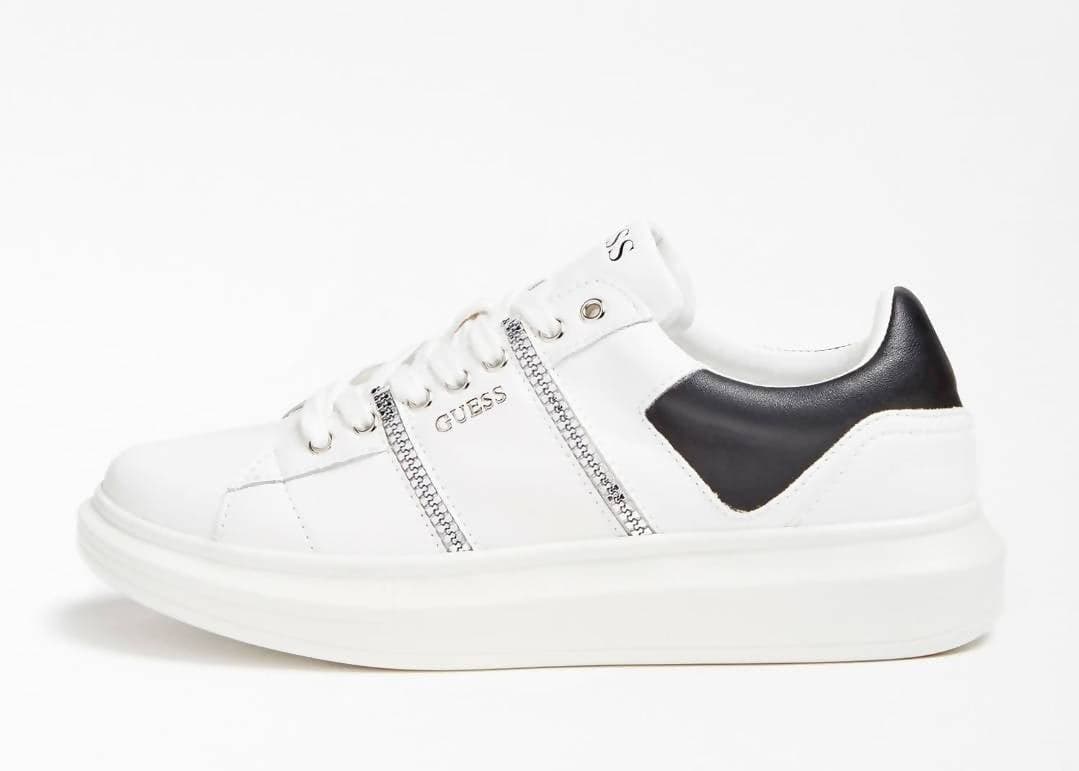 GUESS Sneakers Bianca Uomo 100% Pelle Scarpa Sportiva Bianco FM7SAILEA12 Scarpe Guess Fascia Nera Suola in Gomma e Lacci in Sneaker casual Euforia - Bronte, commercioVirtuoso.it